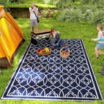Reversible Outdoor Rug, Waterproof Plastic Straw with Carry Bag, 9' x 18', Blue & White Lantern - Image 2