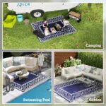 Reversible Outdoor Rug, Waterproof Plastic Straw with Carry Bag, 8' x 10', Blue & White Gourd Border - Image 5