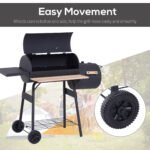 Charcoal BBQ, Portable Grill with Wheels, All-in-One Grill, Side vent, Two Shelves and Metal Grating, Lit-Mounted Thermometer, Wooden Handle, for Outdoor Cooking, Black - Image 5