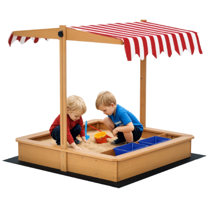 Kids Wooden Sandbox with Adjustable Height Cover and Toy Bin Storage, Children Sand Play Station with Bottom Liner, for Backyard