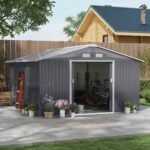 11' x 13' Garden Metal Shed, Storage Shed Utility Storage with Double Locking Doors for Bike, Yard Tools, Dark Gray - Image 2