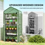 5 Tier Mini Greenhouse, Small Portable Greenhouse with PE Cover, Roll-Up Zippered Door, 76" x 35.4" x 19.3", Green - Image 4