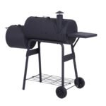 Charcoal BBQ, Portable Grill with Wheels, All-in-One Grill, Side vent, Two Shelves and Metal Grating, Lit-Mounted Thermometer, Wooden Handle, for Outdoor Cooking, Black - Image 8