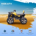12V Kids Recharging Ride-on Electric ATV Quad w/ Realistic Headlights Wide Wheel, Yellow - Image 4
