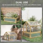 Raised Garden Flower Bed Kit with Greenhouse, Wooden Cold Frame Planter, 35.5" x 31.5" x 36", Natural - Image 4