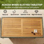 5 Piece Wicker Outdoor Bar Set, Acacia Wood Outdoor High Top Table and Chairs with 3 Tier Shelves, Cushions, Gray - Image 5