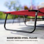 Folding Chaise Lounge Pool Chairs, Outdoor Sun Tanning Chairs with 5-Level Reclining Back, Steel Frame for Beach, Yard, Patio, Red - Image 7