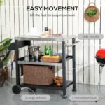 3-Shelf Outdoor Grill Cart Table with Side Handle, Stainless Steel Pizza Oven Stand on Wheels, Black - Image 4
