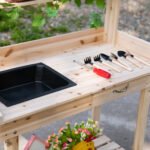 36" Wooden Potting Bench Work Table with 2 Removable Wheels, Garden Workstation with Removable Sink, Drawer & Large Storage Spaces, Natural - Image 7