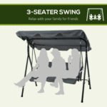 3-Seat Outdoor Patio Swing Chair w/ Cushion, Steel Frame Stand, Adjustable Tilt Canopy for Patio, Garden, Gray - Image 7