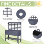 41" Raised Garden Bed Mobile Elevated Wooden Planter Box Stand with Wheels, Trellis and Storage Shelf, Gray - Image 7