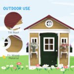 Wooden Playhouse for Kids Outdoor with Doors, Windows, Planter Pots and Boxes for Toddlers 3-8 Years, Beige - Image 6