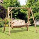 2-Seat Wooden Swing Bench, Ergonomic Design, 'A' Frame Construction, Stable and Non-Slip, Solid Wood Frame Log Garden Swing, for Outdoor and Indoor, Natural Wood - Image 2