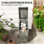 17-Gallon Small Deck Box, Wicker Outdoor Storage Box with Acacia Wood Top for Patio Cushions and Garden Tools, Gray - Image 4