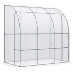 7' x 4' x 7' Outdoor Lean to Greenhouse, Walk-In Green House Plant Nursery with Roll-up Window, PE Cover, White