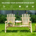 2-Seat Wooden Adirondack Chair, Patio Bench with Table, Outdoor Loveseat Fire Pit Chair for Porch, Backyard, Deck, Natural - Image 7