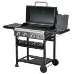 4 Burner Propane Gas Grill with Side Burner, 40,000 BTU Outdoor Barbeque with Shelves, Thermometer, Bottle Opener, Black