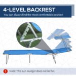 Outdoor Pool Chaise Lounge Chair, Folding Tanning Chair with Sun Shade, Blue - Image 4