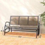 3-Person Outdoor Patio Glider Bench, Porch Glider Swing with 3 Seats, Breathable Mesh Fabric, Metal Frame, Brown - Image 3