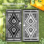 Reversible Outdoor Rug, Waterproof Plastic Straw with Carry Bag, 9' x 18', Black & White Square Patchwork - Image 7