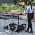 Outdoor Bar Cart Patio Serving Cart with Wine Holders Natural - Image 5