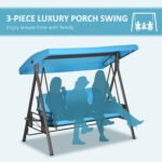 3-Seat Outdoor Porch Swing Chair with Adjustable Canopy, Cushion and Pillows for Garden, Poolside, Blue - Image 7