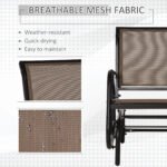 Porch Glider, Metal Frame Swing Glider Chair with Breathable Mesh Fabric, Curved Armrests and Steel Frame for Garden, Poolside, Backyard, Balcony, Brown - Image 5
