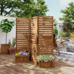 62.5" x 19" x 66" Wood Panel Trellis w/ 4 Planter Box Raised Bed for Garden Natural Wood - Image 2