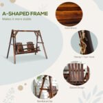 Wooden Porch Swing with Stand, 2-Seat Patio Swing Chair with Center Table, for Garden, Poolside, Backyard - Image 4