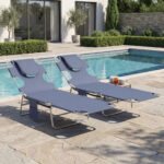 2 Tanning Chairs with Face Hole, 5-Level Adjustable Outdoor Chaise Lounge Chair with Pillow for Beach, Pool, Gray - Image 8