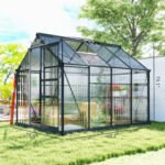 Polycarbonate Greenhouse, Heavy Duty Outdoor Aluminum Walk-in Green House Kit Vent Door, 6.2'x8.3'x6.6' Gray - Image 3