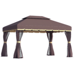 10' x 13' Patio Gazebo, Aluminum Frame Double Roof Outdoor Gazebo Canopy Shelter with Netting & Curtains