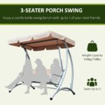 3-Seat Outdoor Porch Swing Chair, Patio Swing Glider with Adjustable Canopy, Breathable Seat, and Steel Frame for Garden, Poolside, Backyard, Beige - Image 7