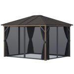 10' x 12' Hardtop Gazebo with Curtains and Netting, Gazebo Canopy with Aluminum Frame and Hooks