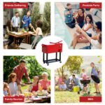 80 QT Rolling Cooling Bins Ice Chest on Wheels Outdoor Stand Up Drink Cooler Cart for Party, Red - Image 7