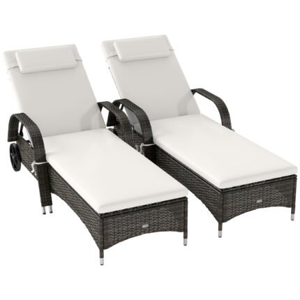 2 Reclining Chaise Lounge Chairs with Rolling Outdoor Chairs