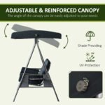 3-Seat Patio Swing Chair, Outdoor Porch Swing Glider with Adjustable Canopy, Removable Cushion, Pillows and Side Trays, for Garden, Poolside, Backyard, Black - Image 4