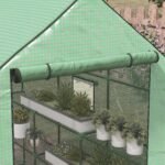 4.6' x 4.7' Portable Greenhouse, Water/UV Resistant Walk-In Small Outdoor Green House with 2 Tier U-Shaped Flower Rack Shelves, Roll Up Door & Windows, Green - Image 8
