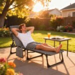 Folding Chaise Lounge Chair Outdoor, Sun Tanning Chair with Side Pocket, Carrying Strap, Portable Patio Beach Lounger with 5-Position Reclining Back, Headrest for Pool, Camping, Yard, Gray - Image 2