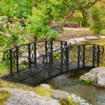 6' Metal Arch Backyard Garden Bridge with 660 lbs. Weight Capacity, Safety Siderails, Vine Motifs, Easy Assembly for Backyard Creek, Stream, Pond, Black - Image 2