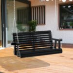 Porch Swing with Chains and Cupholders, 2 Person Wooden Patio Swing Chair, 440 lbs. Weight Capacity, for Garden, Poolside, Backyard, Black - Image 2