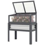Raised Garden Bed with Flip-Up Mini Greenhouse, Elevated Planter Box with Legs and Bed Liner for Flowers, Vegetables
