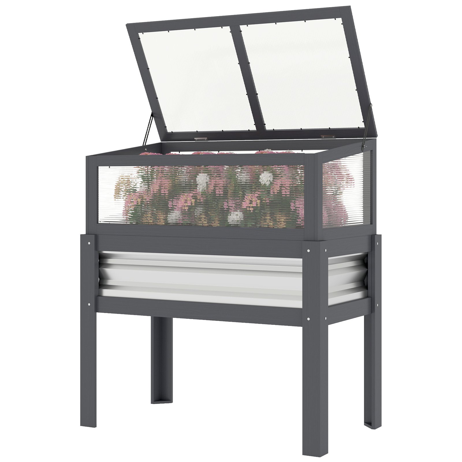 5Cwceb19dbac4bf6d.jpg Raised Garden Bed with Flip-Up Mini Greenhouse, Elevated Planter Box with Legs and Bed Liner for Flowers, Vegetables - Image 1