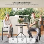3 Pieces Bistro Set, Small Patio Furniture Set with Stackable Chairs and Glass Table for Backyard, Balcony, Gray - Image 4