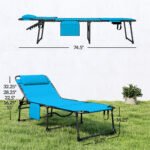 Folding Chaise Tanning Lounge Chair w/ 5-level Reclining Back, Reading Hole, Side Pocket, Headrest, Blue - Image 3