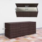175 Gallon Outdoor Storage Box with Inner Liner, PE Rattan Wicker Deck Box with Pneumatic Bar Lift, Mixed Brown - Image 3
