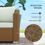 Rattan Wicker 3 Seater Patio Couch with Cushions, 2 Throw Pillows, Outdoor Furniture Rattan Sofa, Light Gray - Image 4