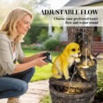 22" Outdoor Fountain with 3-Tier Puppy Theme, Resin Garden Fountain with LED Lights, Adjustable Flow, Rustic Brown - Image 6