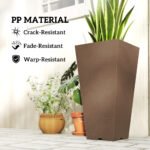 23 Inch Tall Planters for Outdoor Plants, Set of 2 Plastic Flower Pots, for Front Door Patio Garden Use, Brown - Image 5