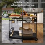 Outdoor Bar Cart Patio Serving Cart with Wine Holders Natural - Image 7